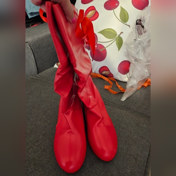 Red Ankle Boots with Ribbon Detail - Picture 9 of 10